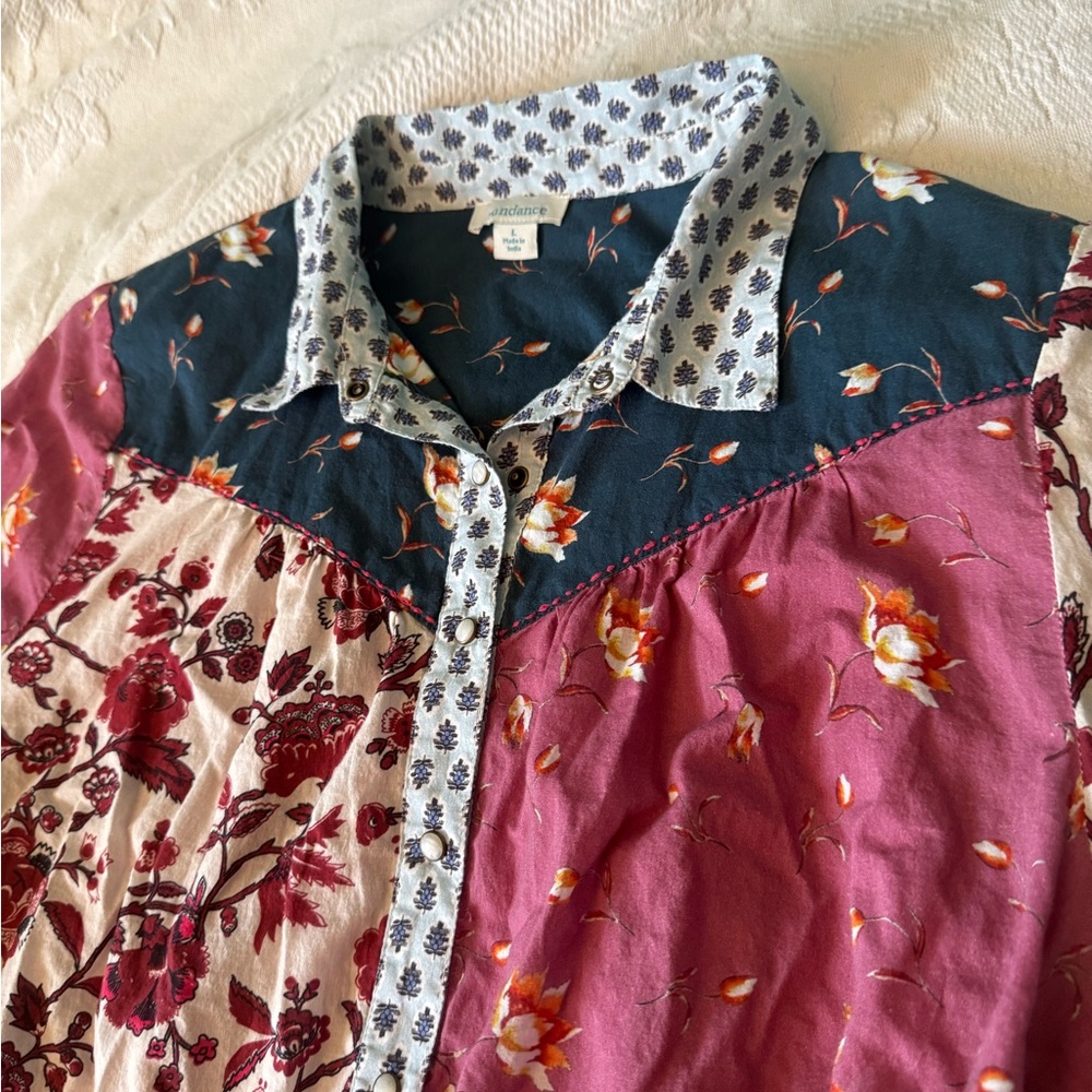 Sundance Patchwork Western Blouse Pearlized Butto… - image 6